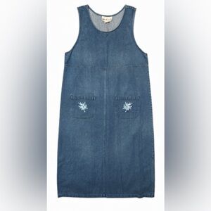Bechamel Blue Denim Midi Dress Jumper Size Large Embroidery Detail SKU 24